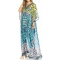 thumbnail image 4 of Sakkas Wilder Printed Design Long Sheer Rhinestone Caftan Dress / Cover Up - Turquoise / Yellow - OS, 4 of 5