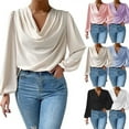thumbnail image 4 of Women's Chiffon Cowl Neck Drape Ruched Front Long Sleeve Blouse Shirt Top Party Outfits Work Tops, 4 of 4