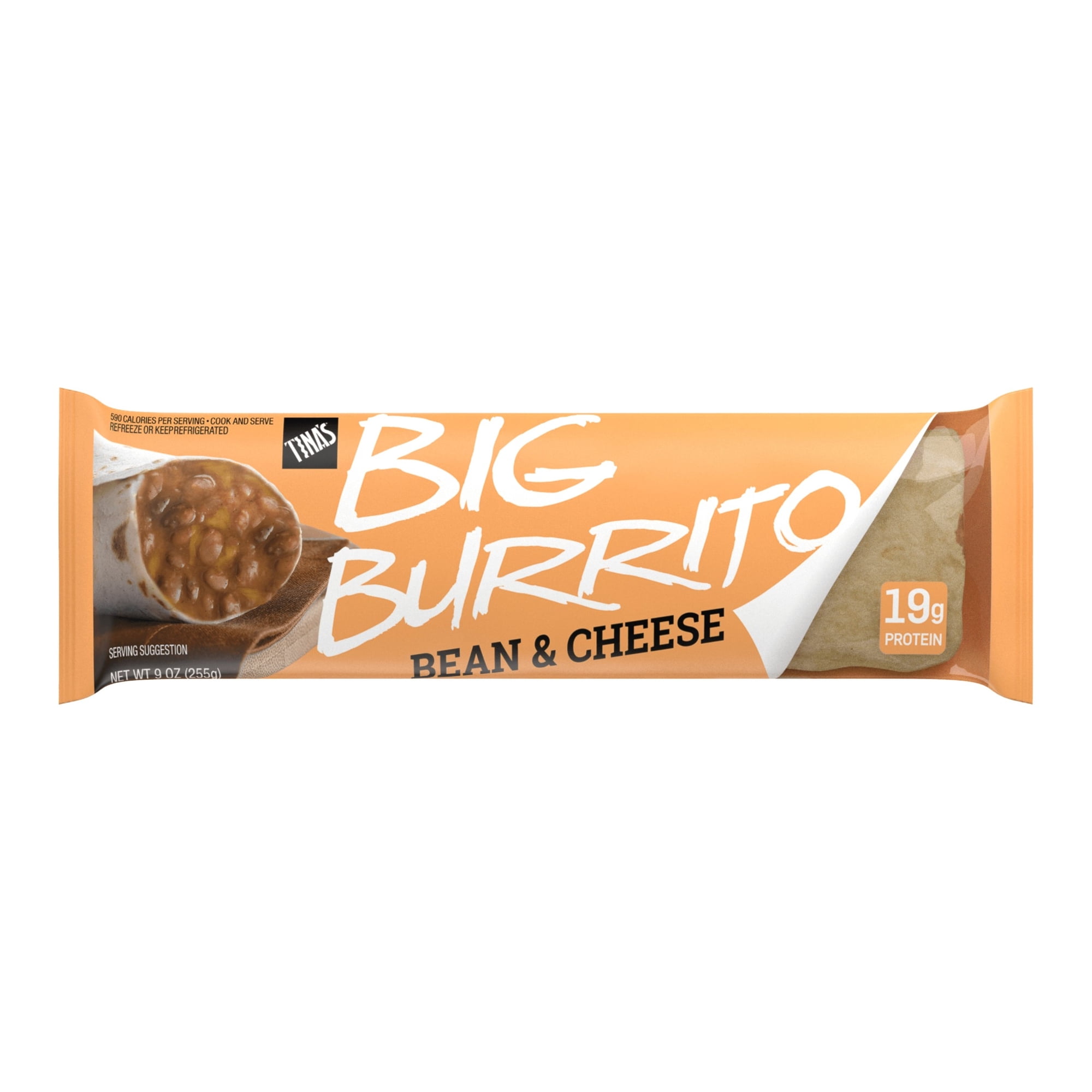 Tina's Big Burrito Bean & Cheese, Quick Microwave Meal, 19g Protein, 9 oz