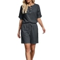 thumbnail image 6 of AHTJRT Plus Size Summer Sets for Women Cotton V Neck Short Sleeve Tops and Drawstring Shorts Casual Beachwear Vacation Travel Outfits Dark Gray S, 6 of 8