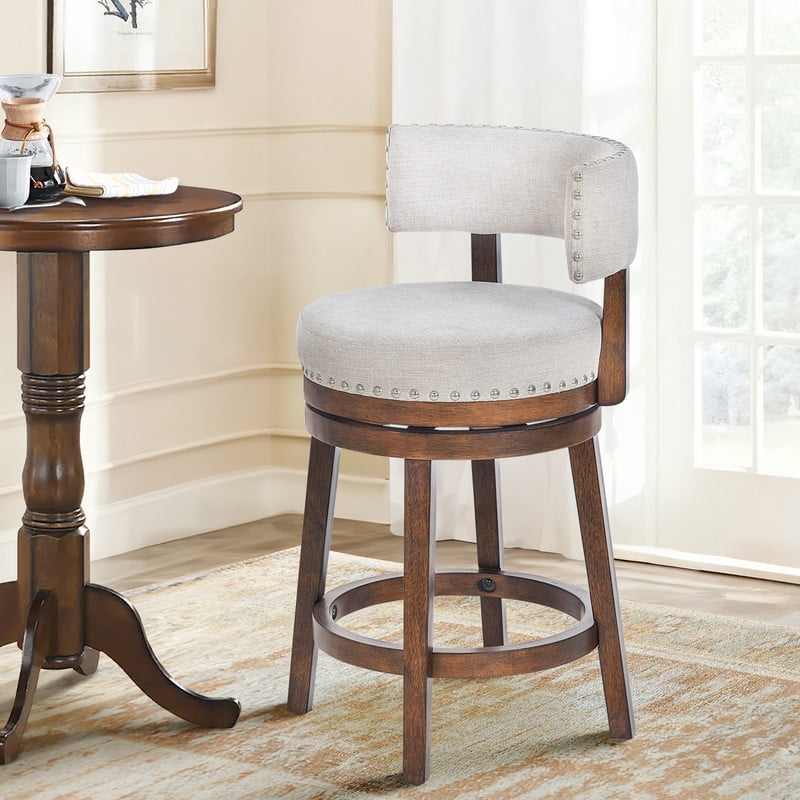 COLAMY Swivel Bar Stools 25 Inch Counter Height Stools, Modern Upholstered Wooden Barstools with Back for Kitchen Island Dining Room Bar, Fits 34-40" Counter Height, Beige