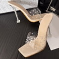 thumbnail image 4 of Clear Stiletto Heels for Women Heeled Sandals Rhinestone Transparent Band Slip on Mules Square Open Toe Slides Clear Size 7.5, 4 of 6