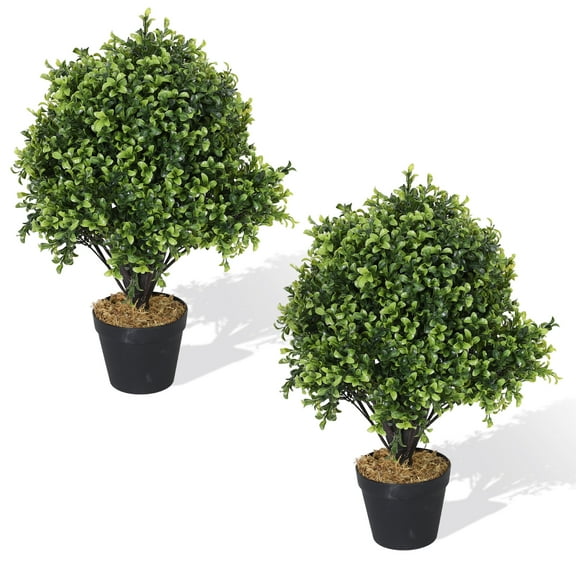 Poetree 2PCS 24 Inch Tall Boxwood Ball-Shaped Artificial Topiary w/Pot Indoor/Outdoor
