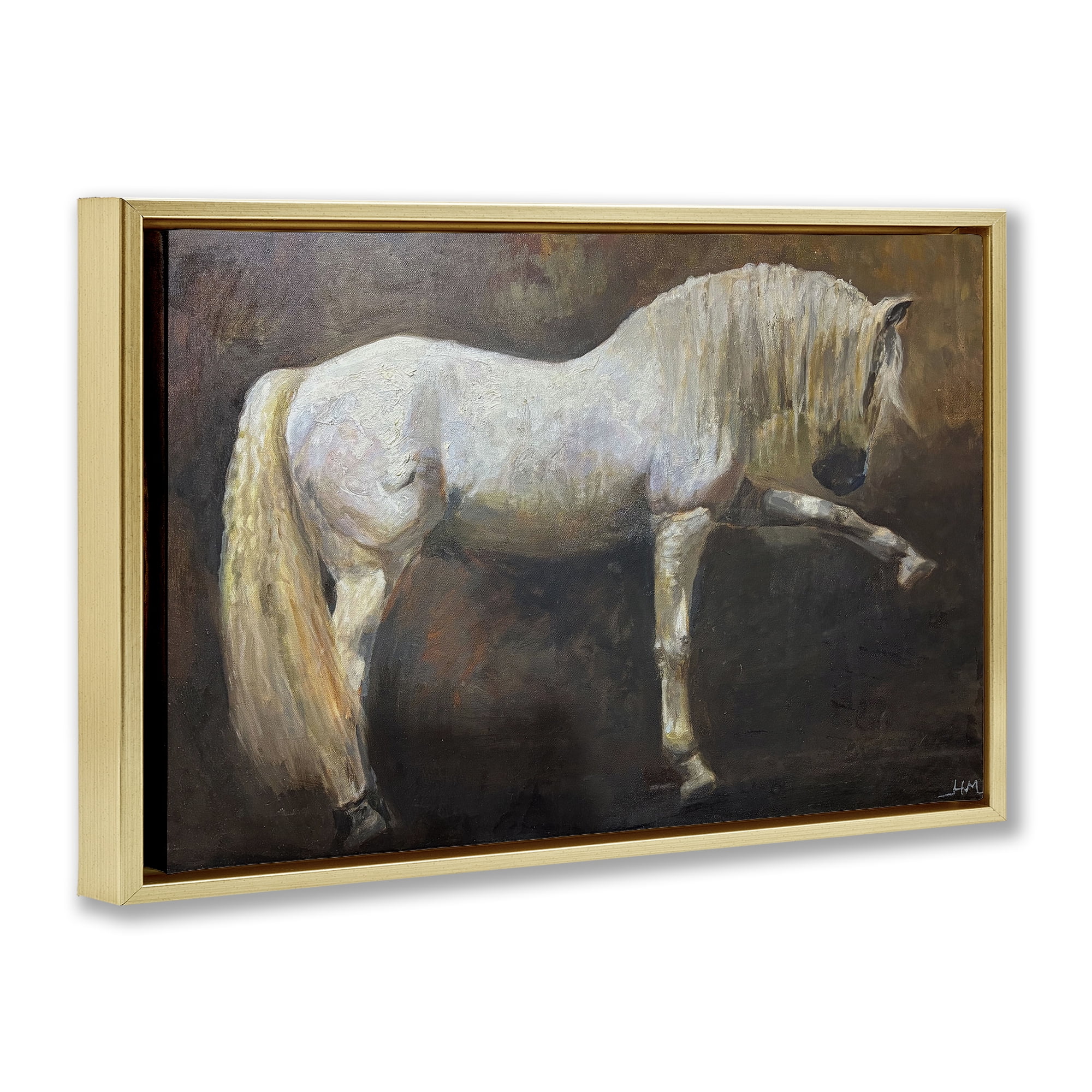 Stupell Industries Elegant White Stallion in Motion Gold Framed Floater Canvas Wall Art, design by Hilary McCarthy