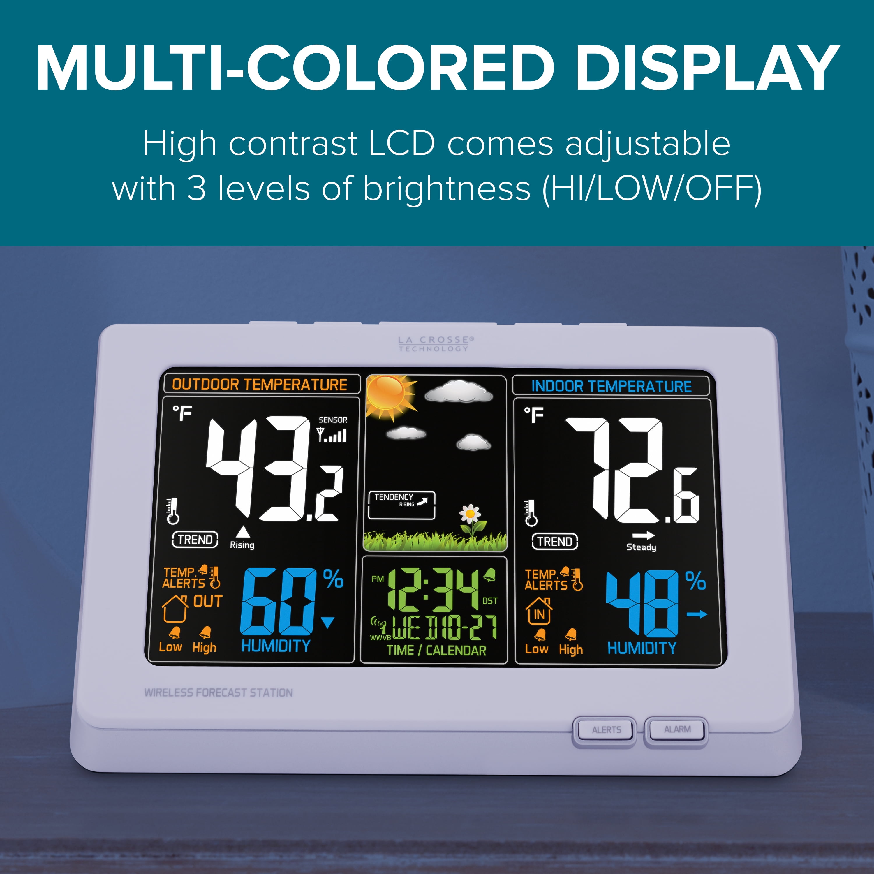La Crosse Technology Wireless Atomic Digital Color Forecast Station with Alerts, White, 308-1414W