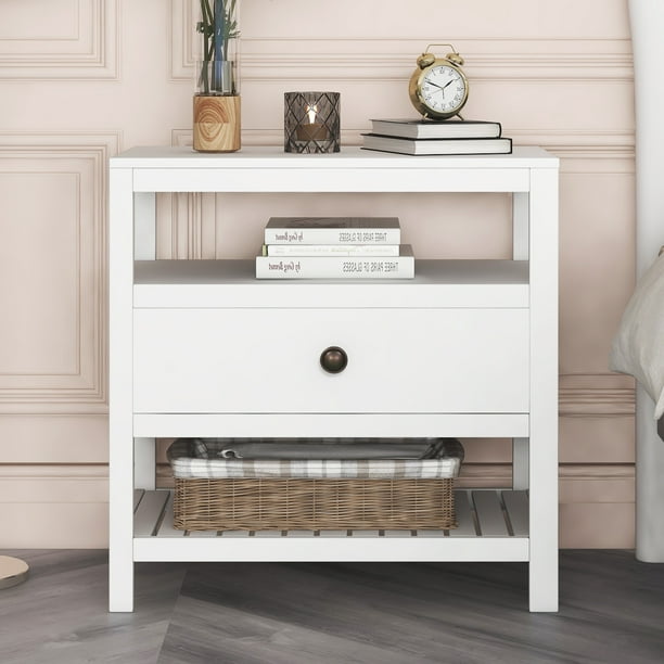 White Wooden Nightstands Modern Side, Small White Wooden Nightstand