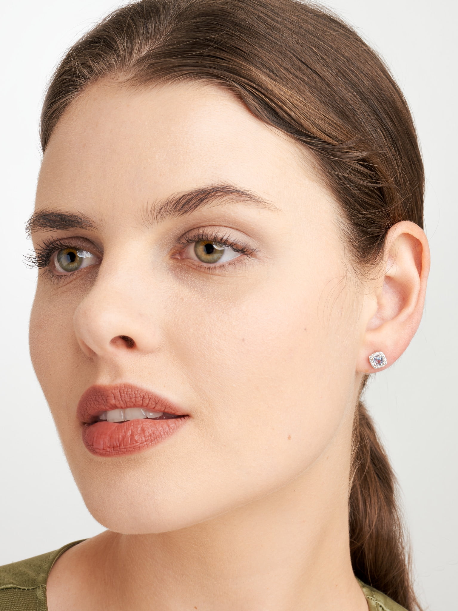 Forever Facets Women's Platinum over Sterling Silver Created Sapphire and CZ Stud Earrings