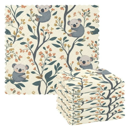 

6 Pieces of Kitchen Towels 11x11Inch Kitchen Dish Cloths Kitchen Dish Towels Reuseable Cleaning Cloths Cute Koala Seamless
