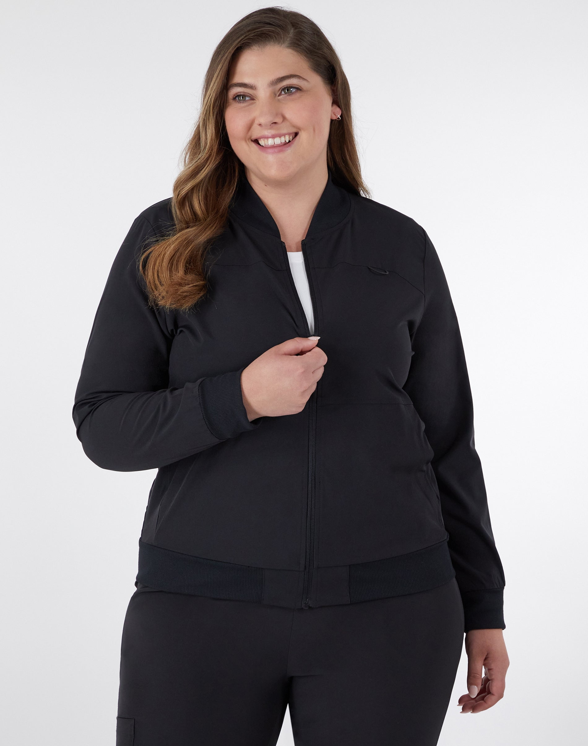 Hanes Womens Scrubs Bomber Scrub Jacket, Comfort Fit, Snap & Zip Pockets, Sizes XS-3XL