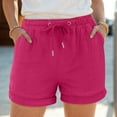 thumbnail image 2 of Women's High Waisted Gauze Cotton Shorts Linen-Like Breathable Drawstring Summer Beach Shorts with Pockets, 2 of 7