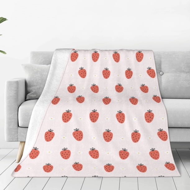 Fotbe Strawberry Manta de Franela Acolchonada con Estampado, Súper Suave y Esponjosa, Extra Grande para Sofá, Cama, Uso Todo el Año-40"x30"