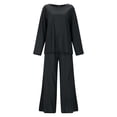thumbnail image 3 of Women's Summer Fashion Casual Loose Solid Color Linen Shirt Long Sleeve Pants Set Two Piece Womens Womens Snow Pants Elegant Dresses for Women Girth plus Size Dresses for Wedding Guest Suits Women, 3 of 7