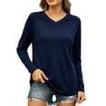 thumbnail image 2 of VBVC Women's V Neck Raglan Sleeve Top, Ladies' Long Sleeve Loose Tee, Casual Basic Stretchy Solid T Shirt For Women, Navy , S-2XL, 2 of 5
