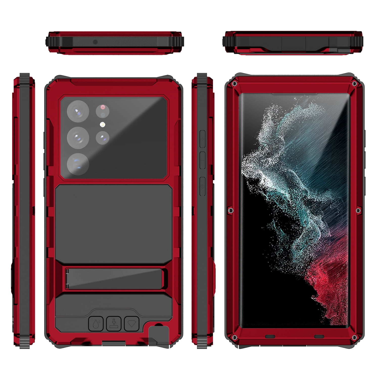 TECH CIRCLE Galaxy S23 Ultra Case, Metal Bumper Silicone Built-in Screen Protector Stand dustproof Drop-Proof Heavy Duty Shockproof Rugged Military Cover for Samsung Galaxy S23 Ultra 6.8" 2023, Red
