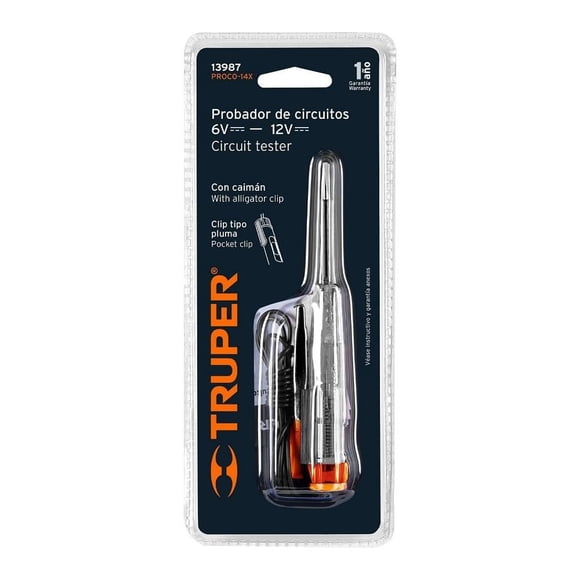Probador de circuitos Truper con Caimán 6 a 12 V