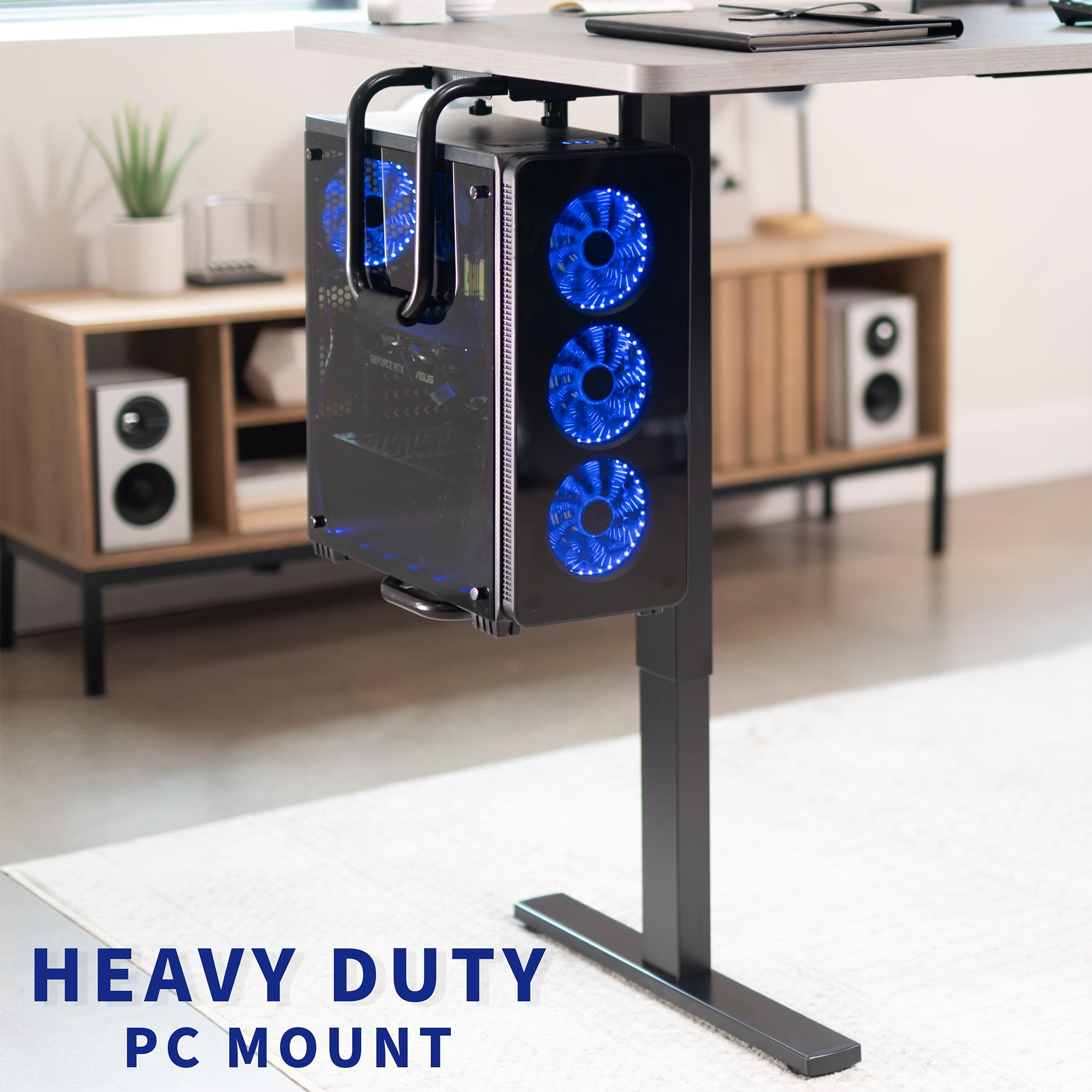 VIVO Black Heavy Duty Adjustable Under-Desk PC Mount, Computer Case Holder
