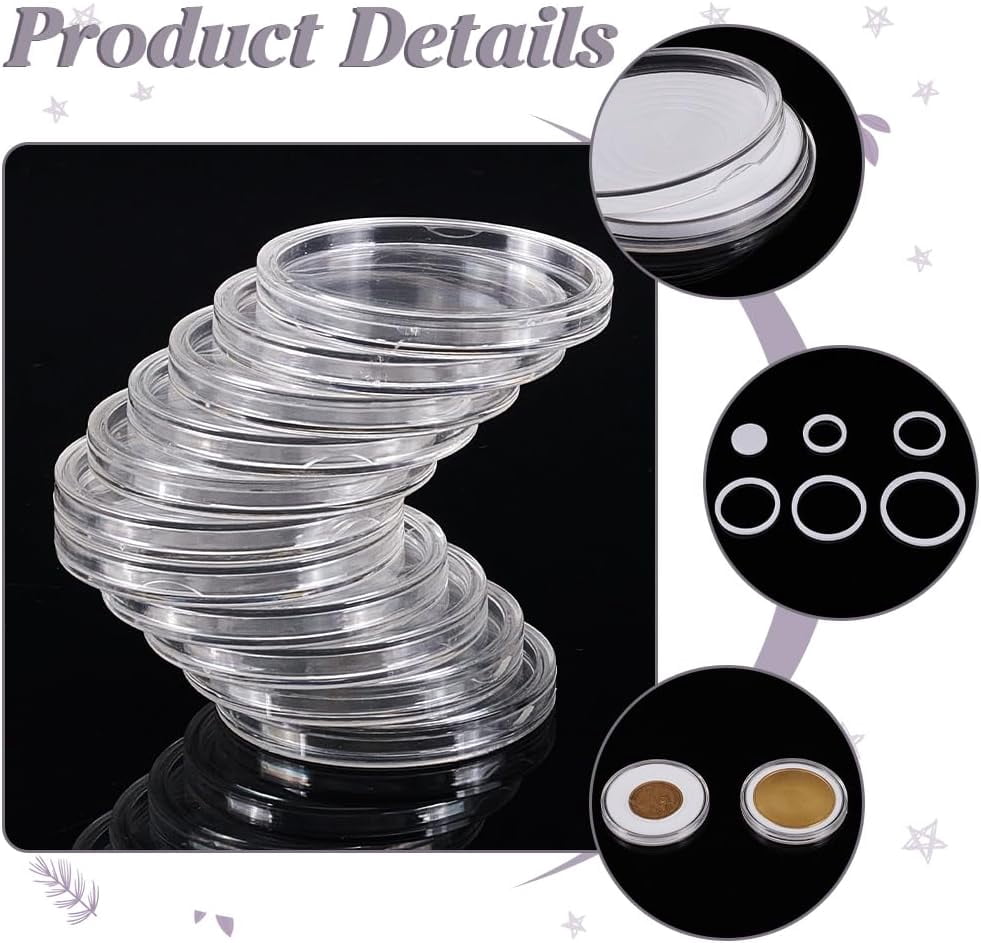 60pcs Coin Storage Box 6 Sizes Clear Coin Holder Case Plastic Coin Storage Organizer Box with Adjustable Gasket for Commemorative Coin Collection Supplies 20/25/30/35/40/46 mm Mixed Color
