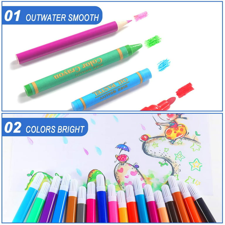 GIXUSIL 150 Pcs Portable Inspiration & Creativity Coloring Art Set Painting  & Drawing Supplies Kit, Markers, Crayons, Colour Pencils - Black 