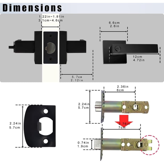2 Pack Matte Black Door Handle Heavy Duty, Keyed Alike Entry Door Lever, Door Knobs with Lock and Key (Different Keys), Square Door Lever for Bedroom, Bathroom and Front Door