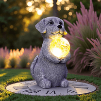 Solar Dog Garden Statues - Outdoor Decor with Gazing Ball Solar LED Lights