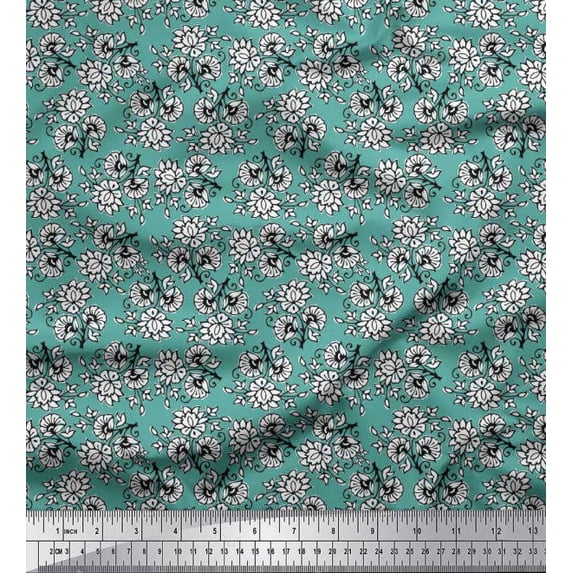 Soimoi Cotton Voile Fabric Leaves & Floral Block Print Sewing Fabric Yard 56 Inch Wide