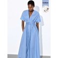 thumbnail image 2 of Blue V-Neck Wrap Maxi Dress With Tie Waist And Kimono Sleeves, 2 of 8