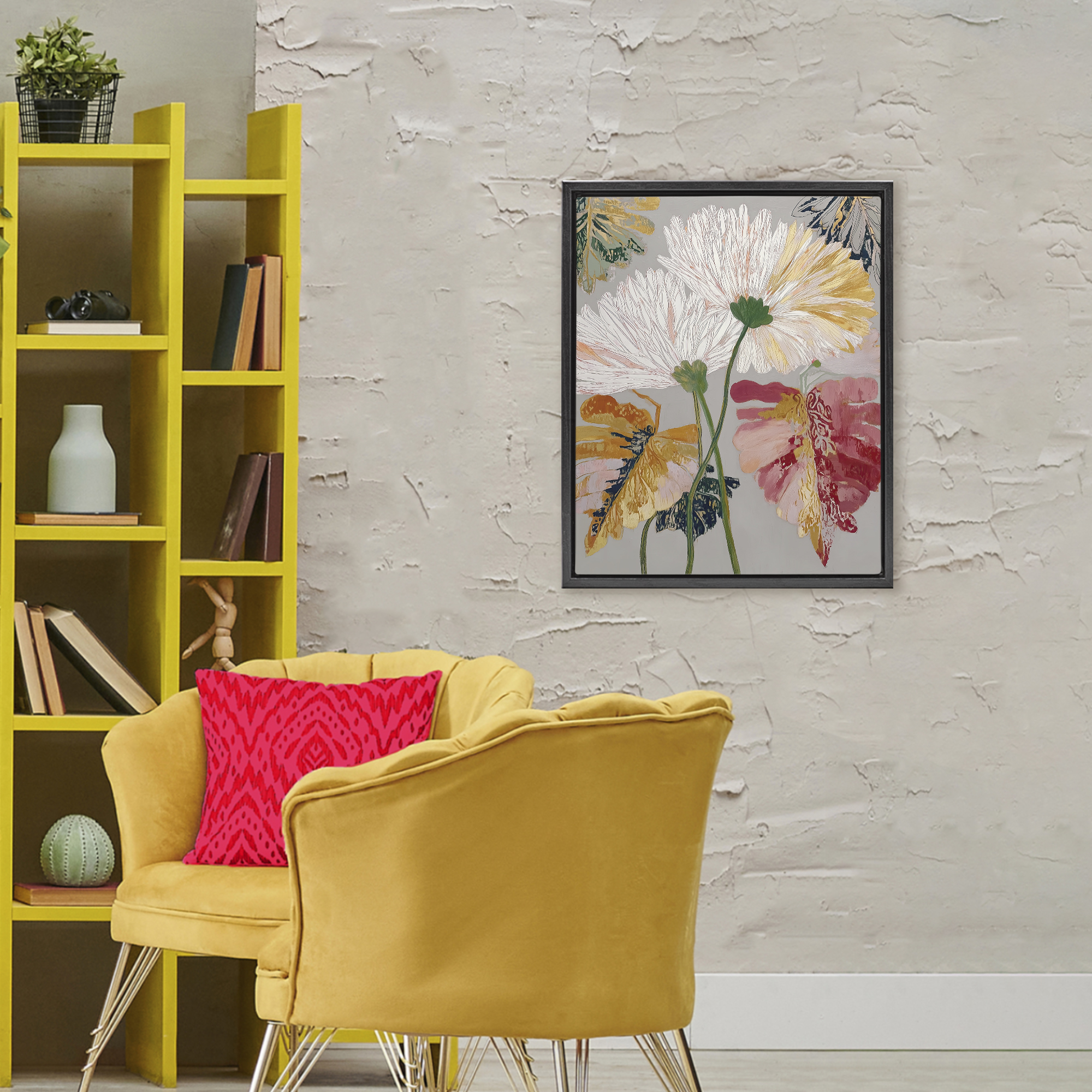 Playful Assumptions Flowers Black Framed Floater Canvas Wall Art, design by Annabelle Hall