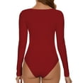 thumbnail image 2 of Womens Long Sleeve Bodysuit Square Neck Sexy Basic Tops Causal Leotard Bodysuit Tops, 2 of 3