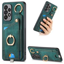 ELEHOLD Back Wallet Case for Samsung Galaxy A12 5G Premium PU Leather Credit Card Slots Strong Magnetic Compatible with Magnetic Car Mount Holder Finger Ring Holder Stand Drop Protection Case,green