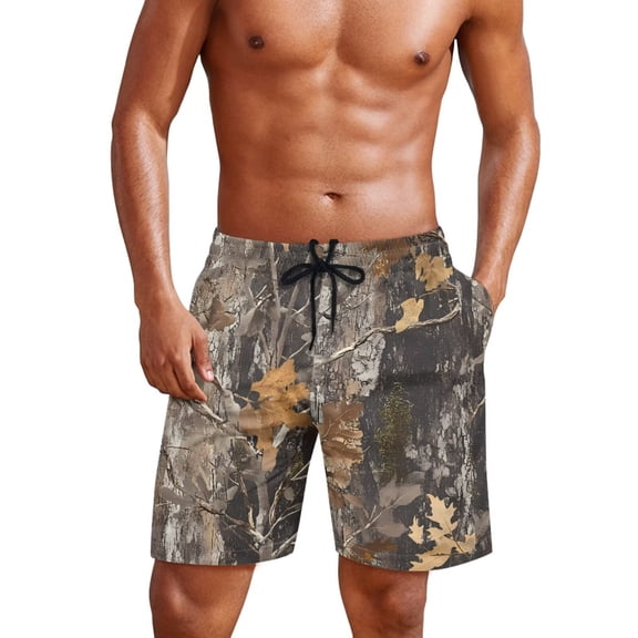 Yuyamidu Hunting Camo Men's Swim Trunks Quick Dry Comfortable Board Shorts with Pockets Elastic Waist Swimwear for Outdoor Water Sports Beach Surfing Swimming and Summer Vacation Man S