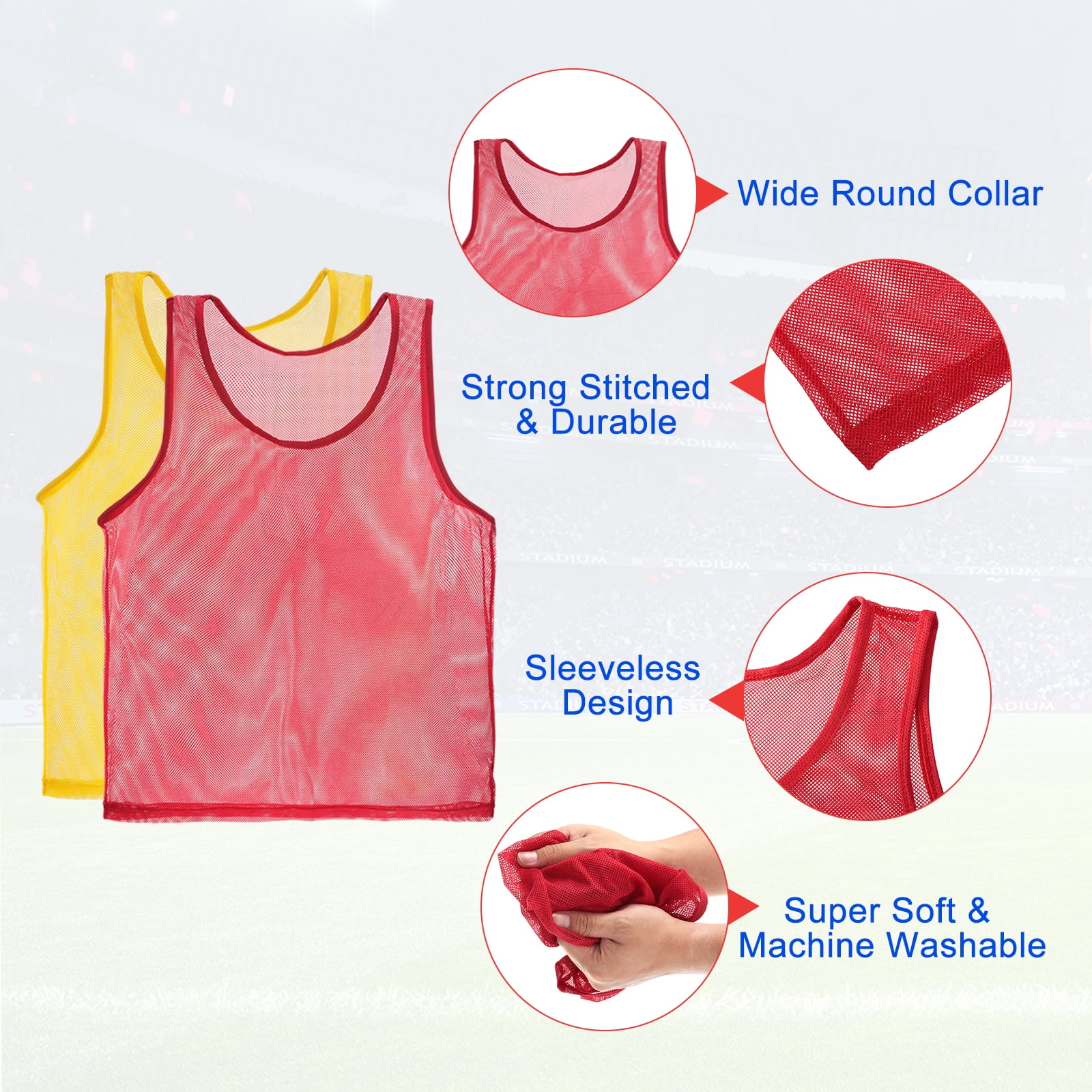 Unique Bargains 12 Pack Adults Sport Polyester Soccer Jersey Training Mesh Scrimmage Vests Yellow, Red