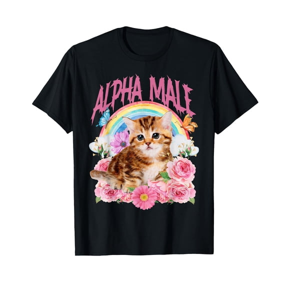 Alpha Male Funny Cat Kitten Rainbow Floral T-Shirt