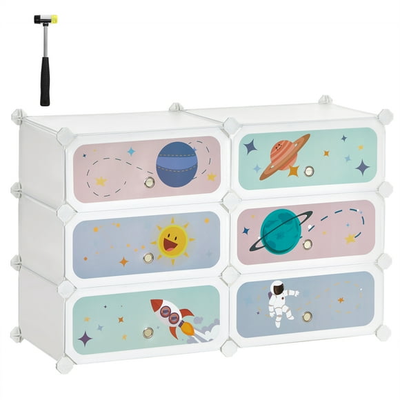 SONGMICS Estantería Modular Infantil de 6 Cubos, Zapatero Infantil, 43 x 31 x 105 cm, Armario Modular, para Ropa, Juguetes, Blanco