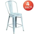 thumbnail image 4 of Commercial Grade 4 Pack 24" High Distressed Green-Blue Metal Indoor-Outdoor Counter Height Stool with Back, 4 of 9