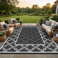 thumbnail image 3 of Waterproof Outdoor Rug 9x12 ft Reversible Plastic Straw Mat with Stakes & Carry Bag, Portable UV-Resistant Hose-Cleanable Camping Rug for Balcony Large Deck Backyard Black, 3 of 7