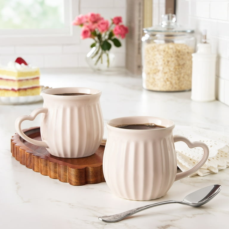 The Pioneer Woman Colette Heart Handle Stoneware Mug Set, Pink, 12