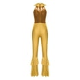 thumbnail image 2 of TSSOE Women's Shiny Sequins Collar Zipper Tiered Bell-Bottom Bodysuit Lady Disco Retro Jumpsuit Dance Bodysuit Gold L, 2 of 5