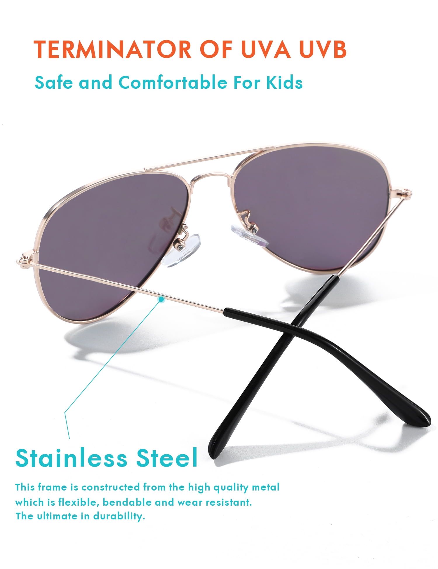 Kids Aviator Sunglasses Boys and Girls Polarized Metal Shades for