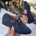thumbnail image 4 of IEMIEMIEM Womens Slip On Shoes Low Wedge Heels Mary Jane Flats Fashion Suede Bowknot Round Toe Comfortable Casual Ballet Dress Shoes for Ballerina Office Work Walking Business Blue 6.5 Wide, 4 of 6