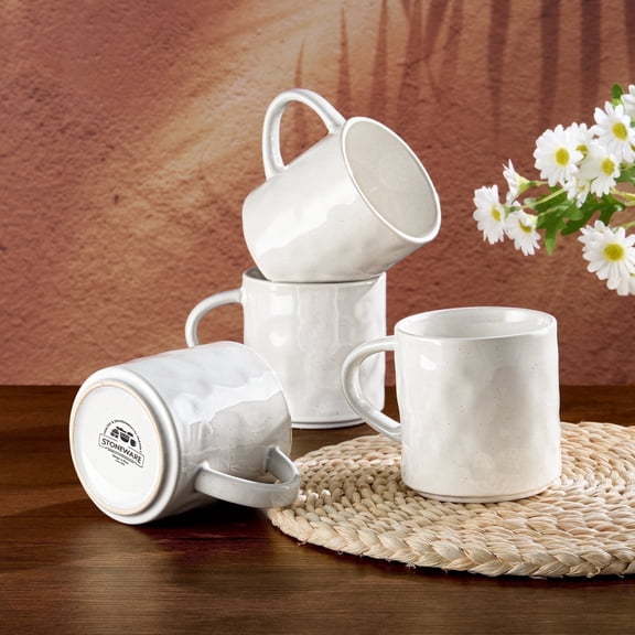 Vesteel Coffee Mugs Set of 4, 14oz Ceramic Coffee Cups with Handle for Men Women, Stoneware Mugs for Tea Latte, Housewarming Wedding Gifts, Speckled White