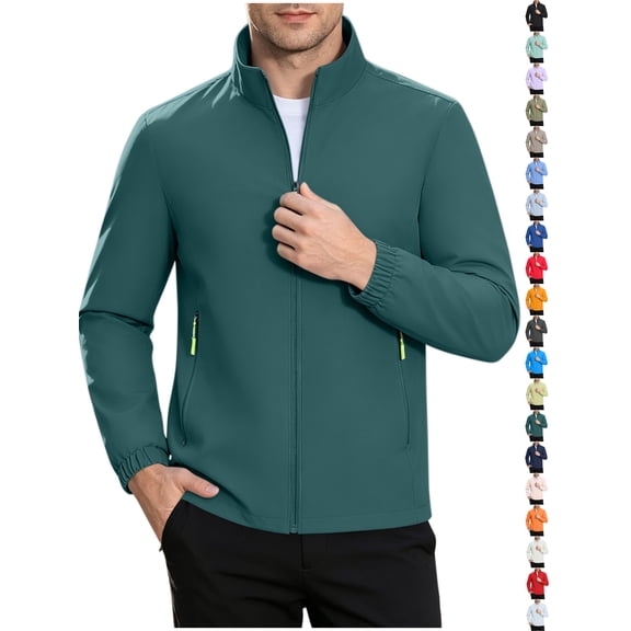 Chiccall Mens Full Zip Jackets Waterproof Outdoor Hiking Athletic Long Sleeve Stand Collar Windbreaker with Zipper Pockets