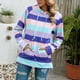 thumbnail image 4 of Sudadera con capucha para mujer, estampado de rayas coloridas, manga larga, sudadera de forro polar con cordón para uso diario, rayas moradas M, 4 of 6