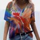 thumbnail image 2 of Gibobby Camiseta con cuello en V para mujer Camiseta suelta informal con cuello en V para mujer, blusa manga corta con estampado(Rojo,G), 2 of 5