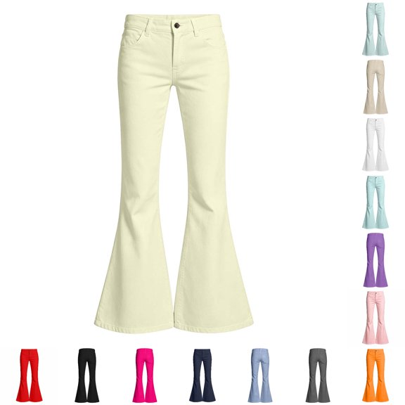 Oiyii Toddler Girl's High Waist Flare Jeans Solid Slim Fit Denim Pants Casual Daily Trousers,Beige