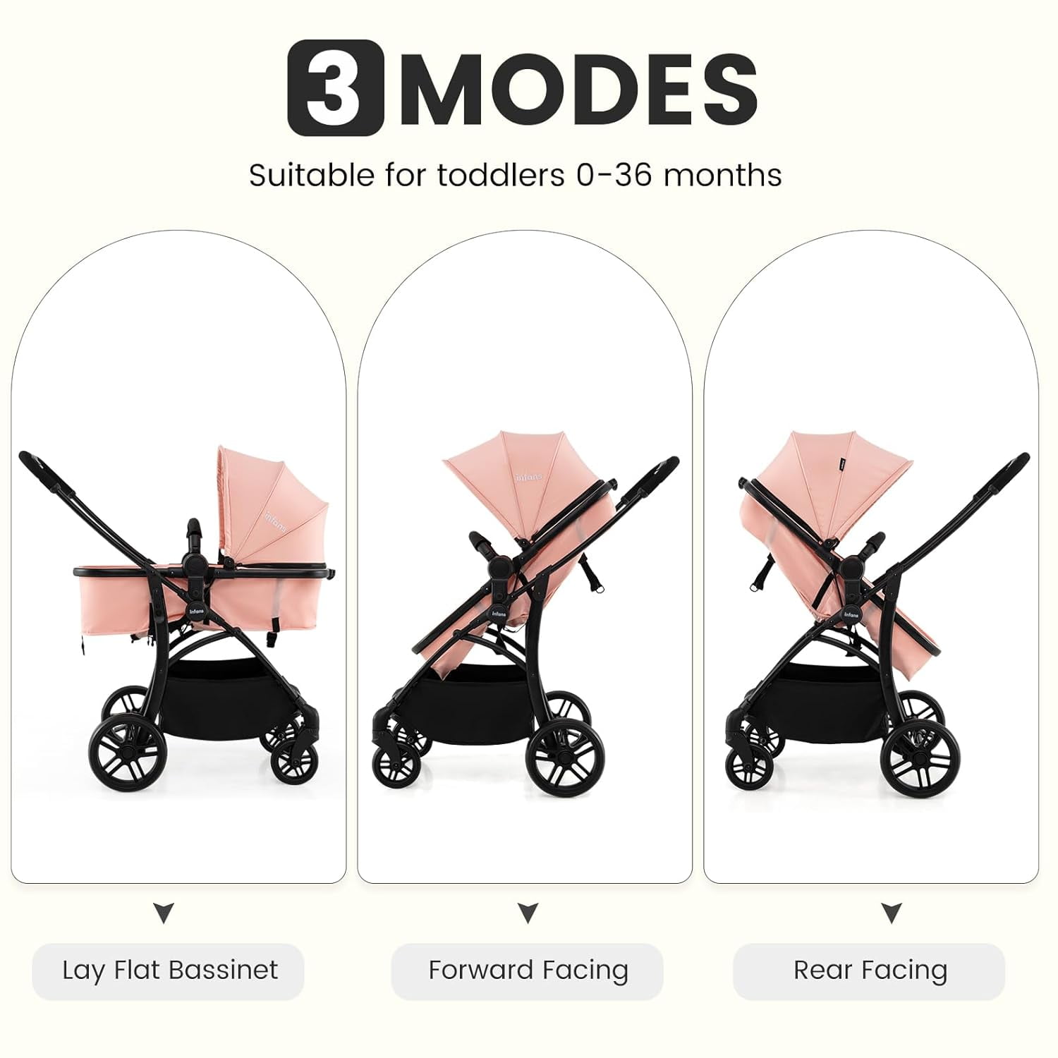 INFANS 2 in 1 Baby Stroller, Convertible Stroller with Bassinet Reversible Seat Adjustable Backrest Canopy One Hand Fold, Compact Toddler Pushchair for Kids Infants Newborns 0-36 Months