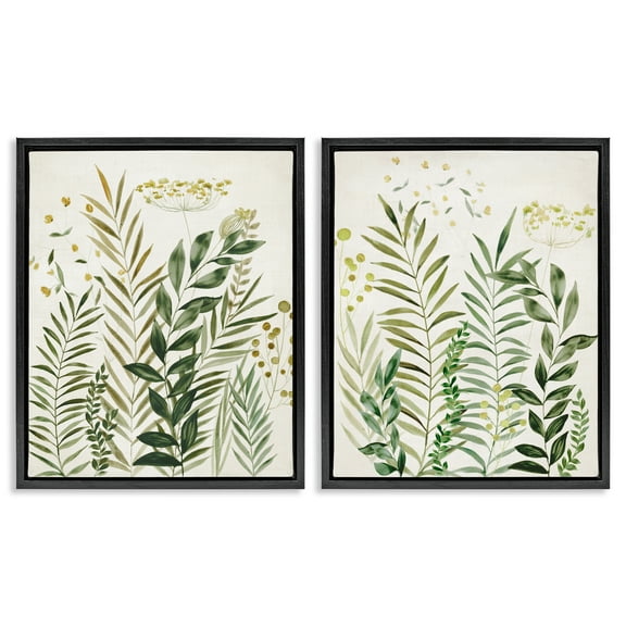 Stupell Industries Varied Leaves & Fronds Plants & Flowers Painting Black Floater Framed Canvas Art Print Wall Art, 17 x 21, Set of 2