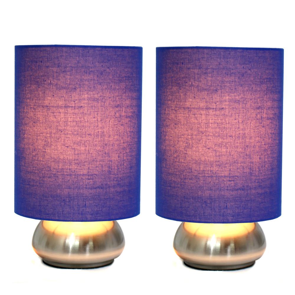 Simple Designs Gemini 2 Pack Mini Touch Lamp with Brushed Nickel Base and Blue Fabric Shades