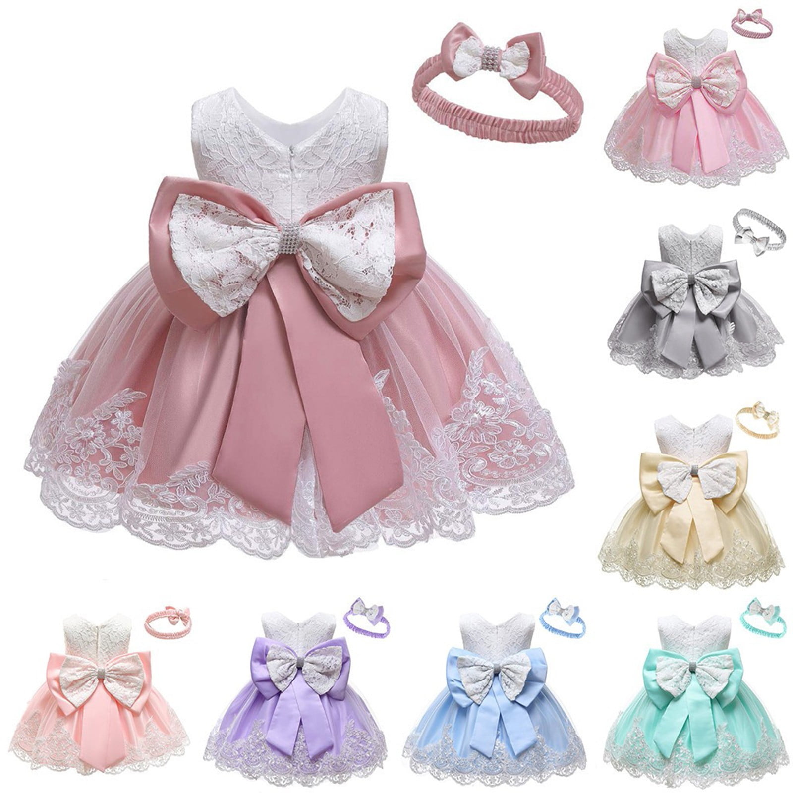 Newest Baby Girls Lace Bowknot Princess Wedding Formal Tutu Dress+Headband Set Clothes 0-24 Months Tutu Dress 