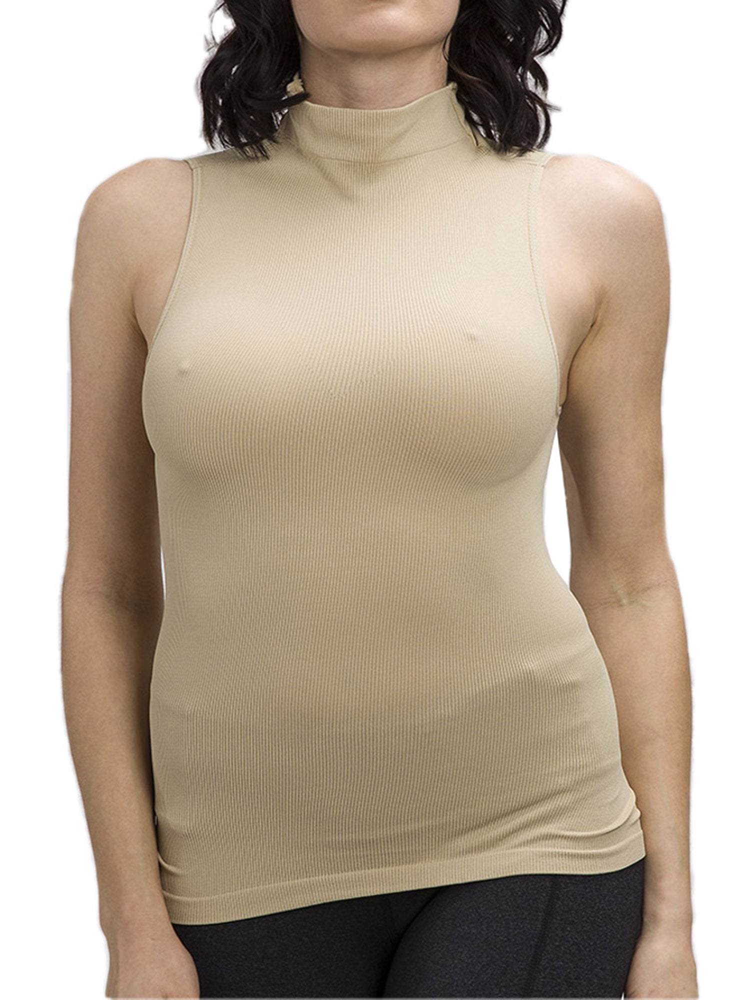 Women Sleeveless Mock Neck Turtleneck Body Shaping Tank Top Slim Fitted All Ribbed Shirt Fits