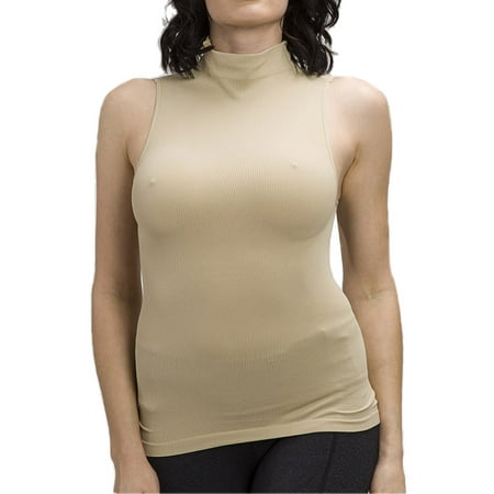 ribbed sleeveless mock neck